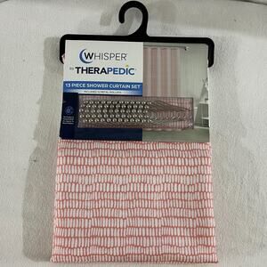 Therapedic Whisper Coral Pink 13-Piece Set Fabric Shower Curtain & Hooks 70"x72